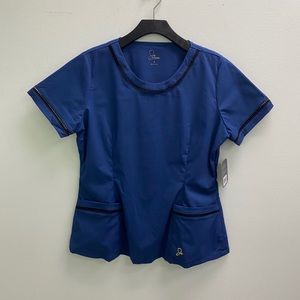 Blue Jaanuu Mesh-Lining Scrub Top